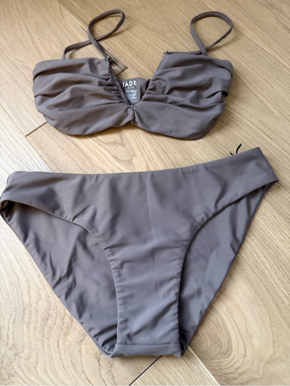 Jade Swim Taupe Ruched Bandeau Bikini Set XS